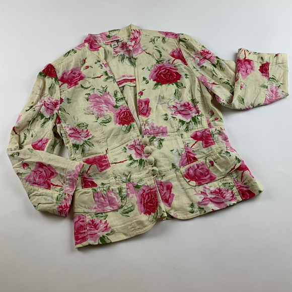 Banana Republic Jacket Floral Linen Blend Sz 8 - Picture 3 of 8